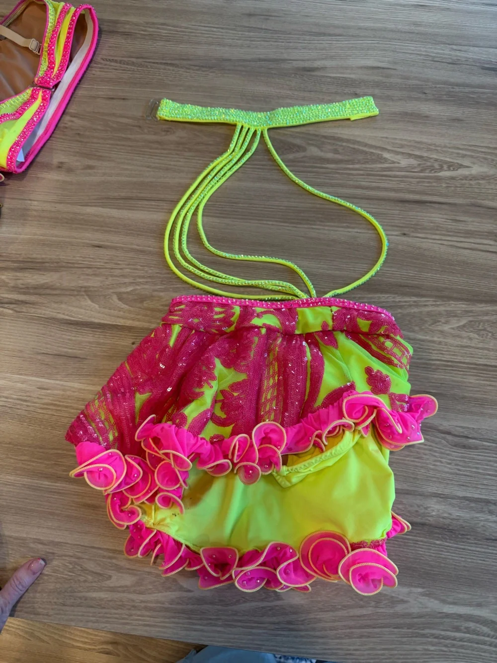 Girls Dance Costume Two-Piece Neon Pink and Lime Set - Size CM child medium
